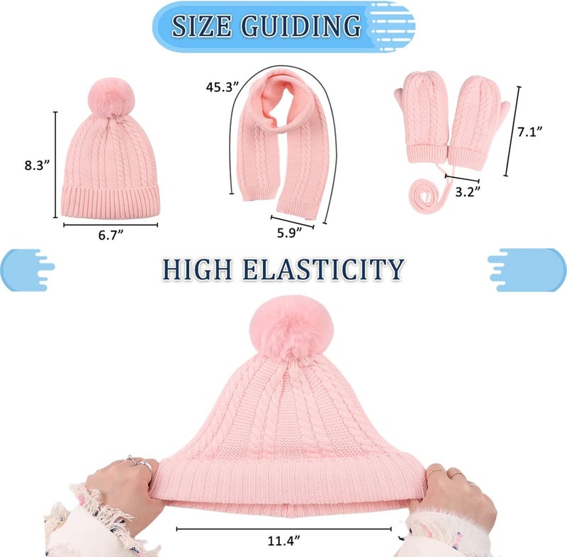 Peecabe Kids Winter Hat Scarf Mittens Set Toddler Knitted Beanie Girls Fleece Children Neck Warmer Boys Warm Gloves 2-7 Years - Image 5